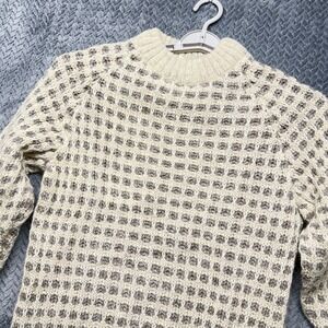 Lakeland Sheepskin Centre British Wool Sweater Men's M/L Cream UK Made VTG Heavy